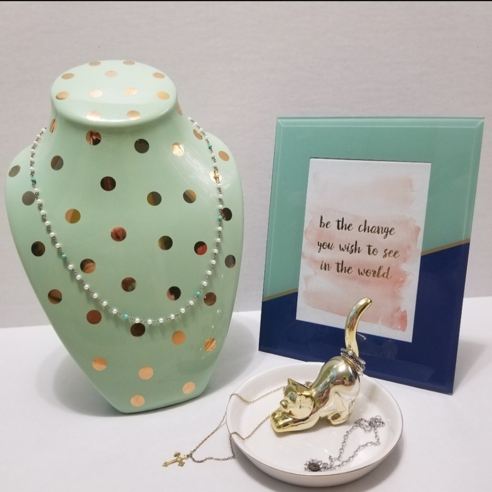 Mint green and gold Necklace display